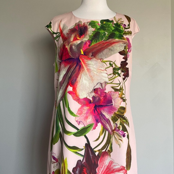 Ted Baker Ramonda Symmetrical Orchid Print Floral Leaves Tunic Dress Barbie Pink - Picture 6 of 15